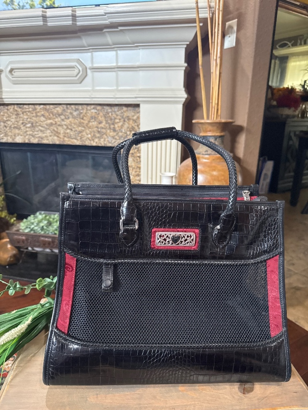 BRIGHTON Designer Pet Carrier. Alligator Embossed W/Braided Leather Handles.